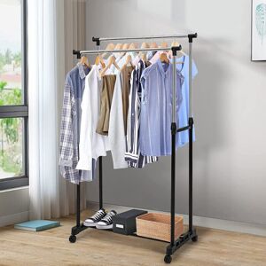 Unbranded Black Adjustable Double Clothes Rail Garment Hanging Stand On Wheels Unbranded Black Adjustable Double Clothes Rail Garment Hanging Stand On Wheels