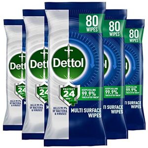 Dettol Protect 24 Multipurpose Wipes - 400 Wipes (5x80s), 24-Hour Surface Protec Dettol Protect 24 Multipurpose Wipes - 400 Wipes (5x80s), 24-Hour Surface Protec