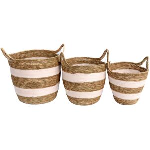 Carousel Home Set Of 3 Gorgeous Festival Vibe Storage Basket With Handles ~ Pink Striped Carousel Home Set Of 3 Gorgeous Festival Vibe Storage Basket With Handles ~ Pink Striped