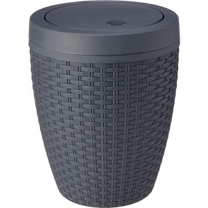 Addis Faux Rattan Round Swing Lid Bathroom Bin, Charcoal, 517488 Addis Faux Rattan Round Swing Lid Bathroom Bin, Charcoal, 517488