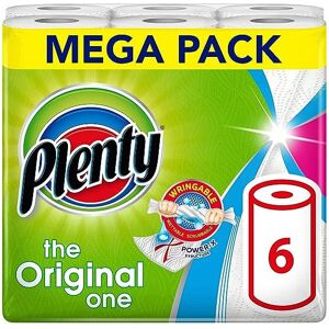 PLENTY Kitchen Towel, 6 White Rolls, 600 Sheets of Kitchen Roll, 2-Ply Tissue PLENTY Kitchen Towel, 6 White Rolls, 600 Sheets of Kitchen Roll, 2-Ply Tissue