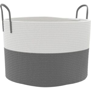 vidaXL Storage Basket Grey White Cotton 51x33cm - Storage Basket vidaXL Storage Basket Grey White Cotton 51x33cm - Storage Basket