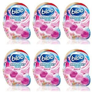 Bloo Brilliant Gel All in 1 Toilet Rim Block Cleaner, Spring Rain 42g (Pack of 6 Bloo Brilliant Gel All in 1 Toilet Rim Block Cleaner, Spring Rain 42g (Pack of 6