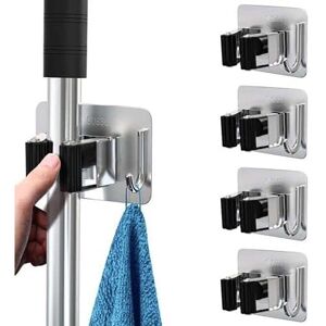 Ezi-Tech 4xSelf Adhesive Wall Mounted Mop Holder Hooks Broom Hanger Spring Clip Ezi-Tech 4xSelf Adhesive Wall Mounted Mop Holder Hooks Broom Hanger Spring Clip