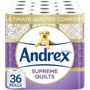 Andrex Supreme Quilts Quilted Toilet Paper - 36 Toilet Roll Pack - 25% Thicker T Andrex Supreme Quilts Quilted Toilet Paper - 36 Toilet Roll Pack - 25% Thicker T