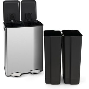 Casart 60L Metal Trash Bin 2 x 30L Compartments W/ Lids & Inner Buckets Silver Casart 60L Metal Trash Bin 2 x 30L Compartments W/ Lids & Inner Buckets Silver