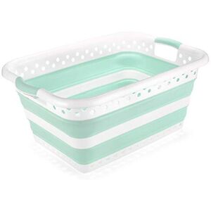 Addis 517934 Foldable Rectangular Laundry Basket, White & Aqua Haze, 45 litre Addis 517934 Foldable Rectangular Laundry Basket, White & Aqua Haze, 45 litre