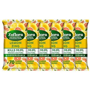 Zoflora Lemon Zing 6 x 70 Large Wipes, Antibacterial Multi-surface Cleaning Wipe Zoflora Lemon Zing 6 x 70 Large Wipes, Antibacterial Multi-surface Cleaning Wipe