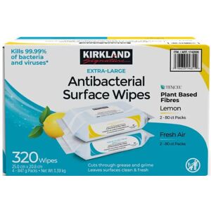 Kirkland Signature Antibacterial Surface Wipes - 320 Wipes (4x80), Lemon Scent, Kirkland Signature Antibacterial Surface Wipes - 320 Wipes (4x80), Lemon Scent,