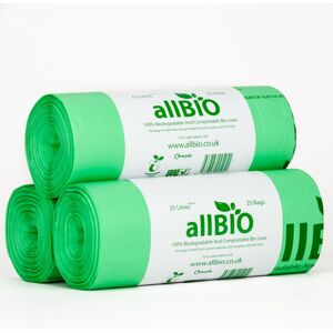 allBIO 25 Litre Extra Thick Compostable Kitchen Kerbside Bin Bags - 75 Liners allBIO 25 Litre Extra Thick Compostable Kitchen Kerbside Bin Bags - 75 Liners