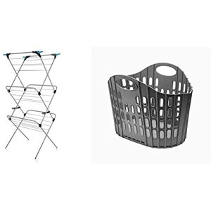 Minky 3 Tier Plus Clothes Airer & Addis Flat Easy Store Laundry Basket Hamper, D Minky 3 Tier Plus Clothes Airer & Addis Flat Easy Store Laundry Basket Hamper, D