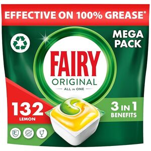 Fairy Original All In One 132 Dishwasher Tablets, Lemon, Effective Even On Dried Fairy Original All In One 132 Dishwasher Tablets, Lemon, Effective Even On Dried