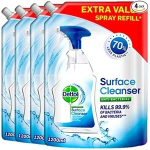 DETTOL Surface Cleaner Pouch Refill, Multipack of 4 X 1.2L, Total 4.8L, Antibact DETTOL Surface Cleaner Pouch Refill, Multipack of 4 X 1.2L, Total 4.8L, Antibact