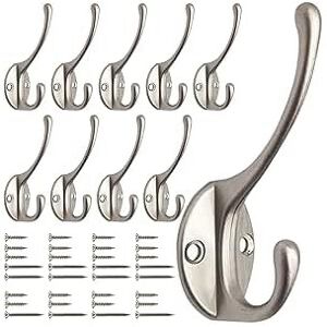 GlazieVault Satin Nickel Coat Hooks for Wall Pack 10 - Heavy Duty Coat Hooks Wall Mounted - GlazieVault Satin Nickel Coat Hooks for Wall Pack 10 - Heavy Duty Coat Hooks Wall Mounted -