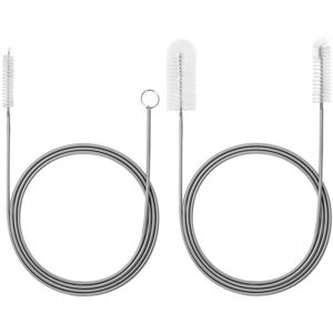 QWORK 2Pcs Long Straw & Drain Cleaner Brushes, Stainless Steel Wire, Nylon Brist QWORK 2Pcs Long Straw & Drain Cleaner Brushes, Stainless Steel Wire, Nylon Brist