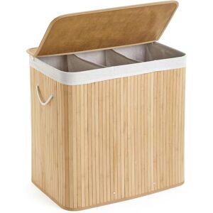 Unbranded (Natural) Bamboo laundry hamper, collapsible 3-section storage basket with remov Unbranded (Natural) Bamboo laundry hamper, collapsible 3-section storage basket with remov