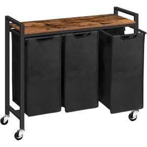 Unbranded (Rustic Brown, Black) Laundry Sorter 3-Compartments, Laundry Hamper with Lid, La Unbranded (Rustic Brown, Black) Laundry Sorter 3-Compartments, Laundry Hamper with Lid, La