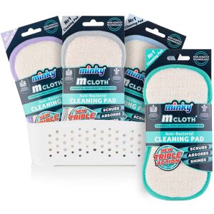 Minky 4 Triple Action Antibacterial Pads with Storage Basket Kitchen Cleaner Dual Minky 4 Triple Action Antibacterial Pads with Storage Basket Kitchen Cleaner Dual