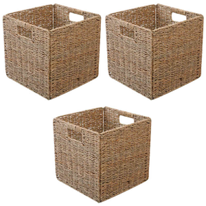 Spactz 3X Woven Seagrass Farmhouse Kitchen Storage Organizer Basket Bin with Handles fo Spactz 3X Woven Seagrass Farmhouse Kitchen Storage Organizer Basket Bin with Handles fo
