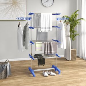 HOMCOM 4-Tier Large Clothes Airer Stainless Steel Clothes Drying Rack Blue HOMCOM 4-Tier Large Clothes Airer Stainless Steel Clothes Drying Rack Blue