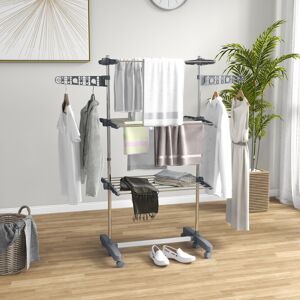 HOMCOM 3-Tier Large Clothes Airer Stainless Steel Clothes Drying Rack Grey - Clothes Drying Rack HOMCOM 3-Tier Large Clothes Airer Stainless Steel Clothes Drying Rack Grey - Clothes Drying Rack