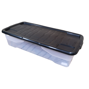 Samuel Alexander 42L Clear Under Bed Storage Box with Black Lid, Stackable and Nestable Design St Samuel Alexander 42L Clear Under Bed Storage Box with Black Lid, Stackable and Nestable Design St