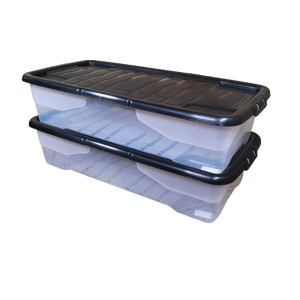 Samuel Alexander 2 x 42L Clear Under Bed Storage Box with Black Lid, Stackable and Nestable Desig Samuel Alexander 2 x 42L Clear Under Bed Storage Box with Black Lid, Stackable and Nestable Desig
