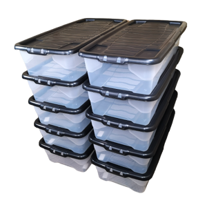 Samuel Alexander 10 x 42L Clear Under Bed Storage Box with Black Lid, Stackable and Nestable Desi Samuel Alexander 10 x 42L Clear Under Bed Storage Box with Black Lid, Stackable and Nestable Desi