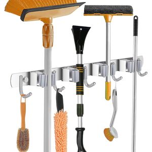 LIFEASY Stainless Steel Wall Mounted Broom Holder – 4 Slots & 5 Hooks, SUS304 Weatherpro LIFEASY Stainless Steel Wall Mounted Broom Holder – 4 Slots & 5 Hooks, SUS304 Weatherpro