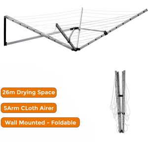 JANOON 5 Arm Wall Mounted, 26M Aluminium Airer JANOON 5 Arm Wall Mounted, 26M Aluminium Airer
