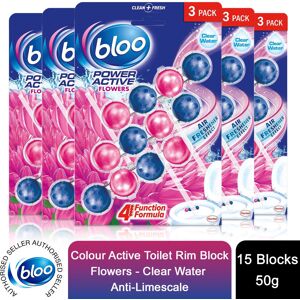Bloo Power Active Toilet Rim Block Fresh Flowers Anti-Limescale 3 x 50g 5 packs Bloo Power Active Toilet Rim Block Fresh Flowers Anti-Limescale 3 x 50g 5 packs