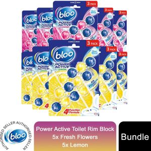 Bloo Power Active Toilet Rim Block Fresh Flowers & Lemon AntiLimescale 3x50g 5pk Bloo Power Active Toilet Rim Block Fresh Flowers & Lemon AntiLimescale 3x50g 5pk