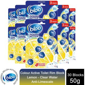Bloo Power Active Toilet Rim Block Lemon Anti-Limescale 3 x 50g 10 packs Bloo Power Active Toilet Rim Block Lemon Anti-Limescale 3 x 50g 10 packs