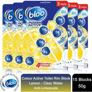 Bloo Power Active Toilet Rim Block Lemon Anti-Limescale 3 x 50g 5 packs Bloo Power Active Toilet Rim Block Lemon Anti-Limescale 3 x 50g 5 packs