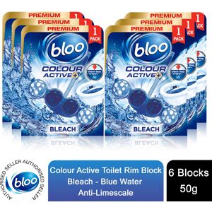 Bloo Colour Active Anti-Limescale Odour Stop Bleach Toilet Rim Block, 50g - 6 PK Bloo Colour Active Anti-Limescale Odour Stop Bleach Toilet Rim Block, 50g - 6 PK
