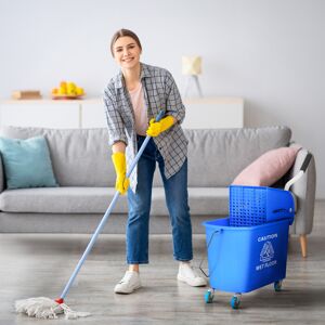 HOMCOM 20L Compact Mop Bucket with Wringer on Wheels Blue HOMCOM 20L Compact Mop Bucket with Wringer on Wheels Blue