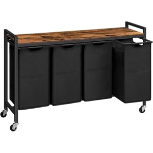 Unbranded (Rustic Brown, Black) Laundry hamper, 4-compartment laundry sorter, rolling laun Unbranded (Rustic Brown, Black) Laundry hamper, 4-compartment laundry sorter, rolling laun