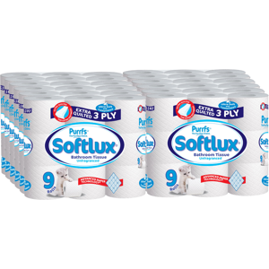 Unbranded 90 Rolls Softlux Purrfs 3ply Bathroom Luxury Quilted Toilet Rolls (10*9pk) Non S Unbranded 90 Rolls Softlux Purrfs 3ply Bathroom Luxury Quilted Toilet Rolls (10*9pk) Non S
