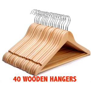 A to Z 40 WOODEN COAT HANGERS SUIT GARMENTS CLOTHES WOOD HANGER TROUSER BAR SET A to Z 40 WOODEN COAT HANGERS SUIT GARMENTS CLOTHES WOOD HANGER TROUSER BAR SET