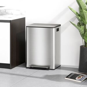 HOMCOM 2 x 30L Double Kitchen Bin, Pedal Bin with Soft-Close Lid, Silver HOMCOM 2 x 30L Double Kitchen Bin, Pedal Bin with Soft-Close Lid, Silver