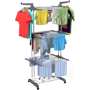BURAKH 4 Tier Clothes Airer Dryer Drying Rack Hanger Indoor Outdoor Foldable BURAKH 4 Tier Clothes Airer Dryer Drying Rack Hanger Indoor Outdoor Foldable