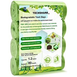 TECHSHARE Compostable Caddy Liners 80 Counts, 5L Biodegradable Bin Bags 1.2 Gallon Food Wa TECHSHARE Compostable Caddy Liners 80 Counts, 5L Biodegradable Bin Bags 1.2 Gallon Food Wa