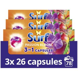 Surf 3 in 1 Passion Bloom Laundry Washing Detergent Capsules 78 washes (3x 26 ca Surf 3 in 1 Passion Bloom Laundry Washing Detergent Capsules 78 washes (3x 26 ca
