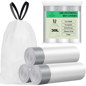 Yolaist Bin Bags 30L, 20um Strong Tall Kitchen Pedal Bin Liners, 45 Counts White Yolaist Bin Bags 30L, 20um Strong Tall Kitchen Pedal Bin Liners, 45 Counts White