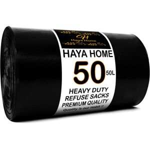 H Haya Home Haya Home 50L 50 Bin Bags Heavy Duty Bin Liners, Black Plastic Refuse Sacks larg H Haya Home Haya Home 50L 50 Bin Bags Heavy Duty Bin Liners, Black Plastic Refuse Sacks larg