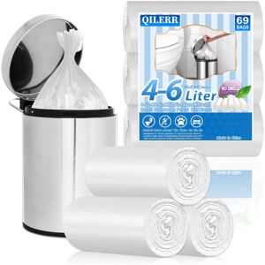 QILERR Small Bin Liners 4-6L Bathroom Bin Bags, 69 Counts Mini Clear Plastic Tra QILERR Small Bin Liners 4-6L Bathroom Bin Bags, 69 Counts Mini Clear Plastic Tra