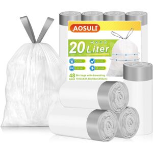 Bin Bags 20L with Drawstring Tie Handle,AOSULI White Bin Liners/Strong Trash Bag Bin Bags 20L with Drawstring Tie Handle,AOSULI White Bin Liners/Strong Trash Bag