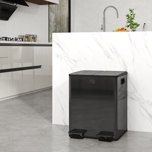 HOMCOM Dual Kitchen Bin - 2 x 20L Black Waste & Recycling HOMCOM Dual Kitchen Bin - 2 x 20L Black Waste & Recycling
