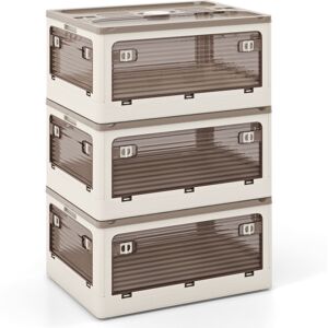 Costway 90L 3-Pack Stackable Storage Bins with Lids Foldable Plastic Container Box Costway 90L 3-Pack Stackable Storage Bins with Lids Foldable Plastic Container Box