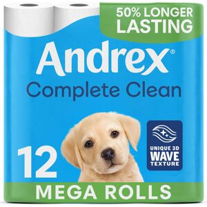 Andrex Complete Clean 12 Mega Toilet Rolls= 18 Standard Toilet Rolls, 50% Longer Andrex Complete Clean 12 Mega Toilet Rolls= 18 Standard Toilet Rolls, 50% Longer
